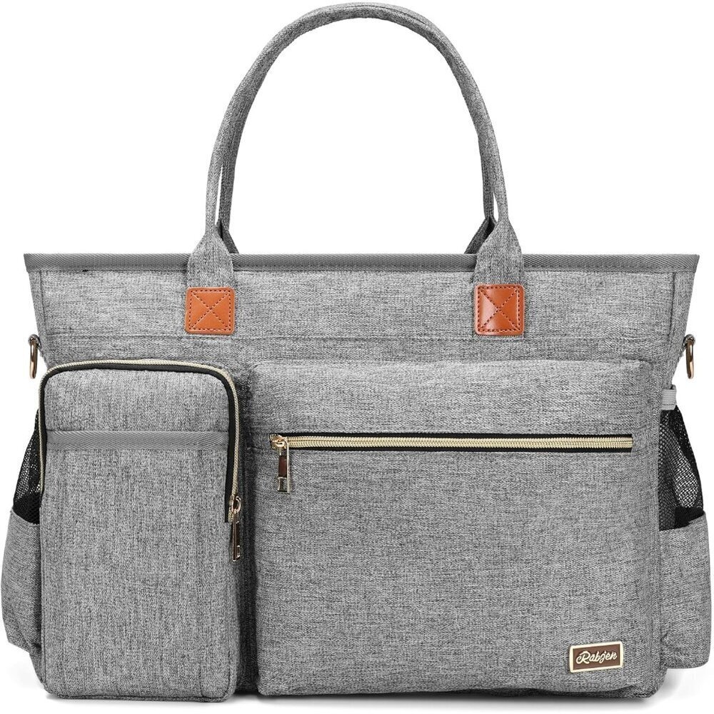 Grey Middle Size Computer Messenger Laptop Tote with 15.6'' Padded Laptop Sleeve